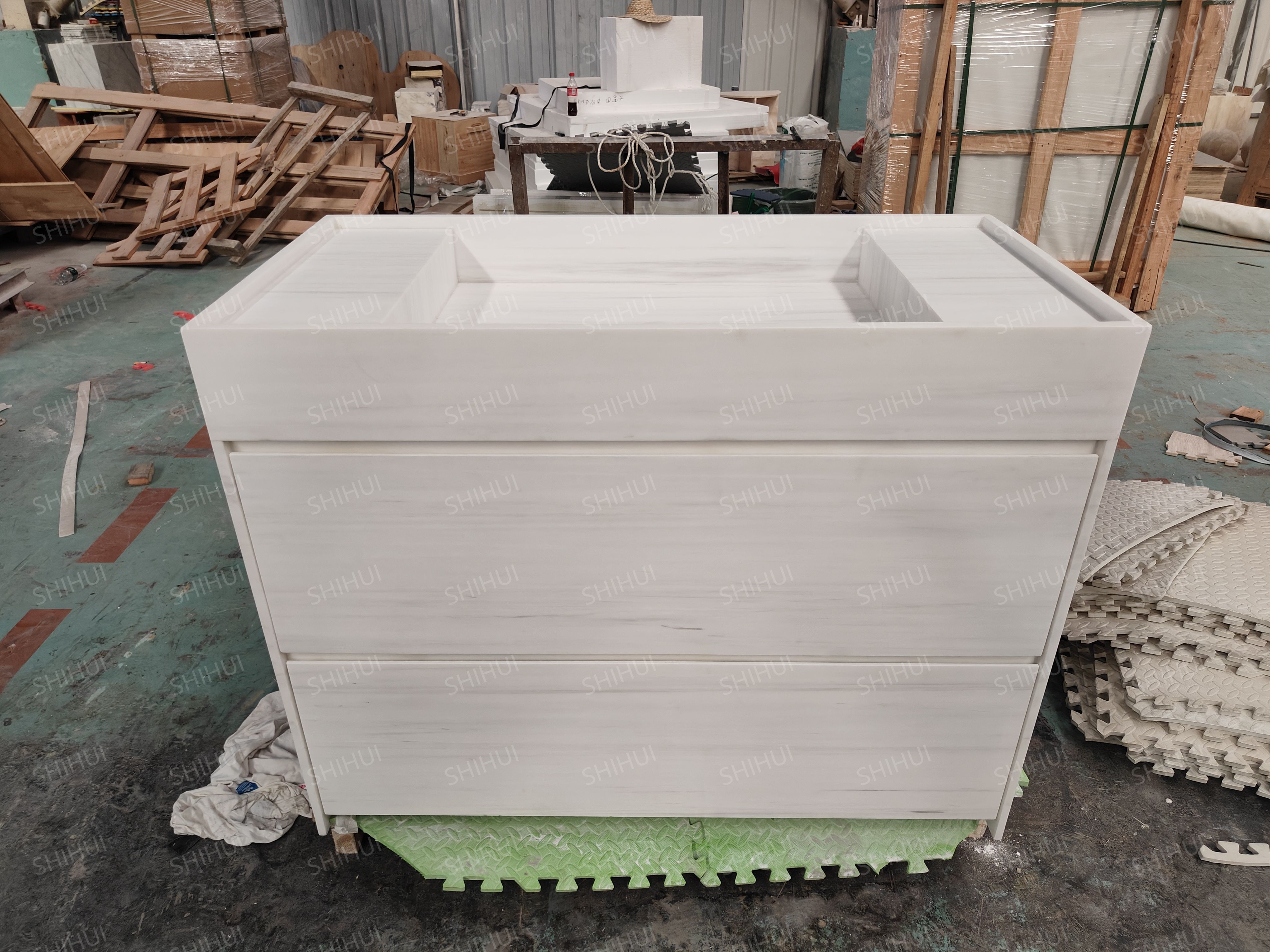 SHIHUI Customized Wholesale Modern Stone Furniture Bianco Dolomite White Bathroom Marble Toilet Single Sink Basin Vanity Cabinet