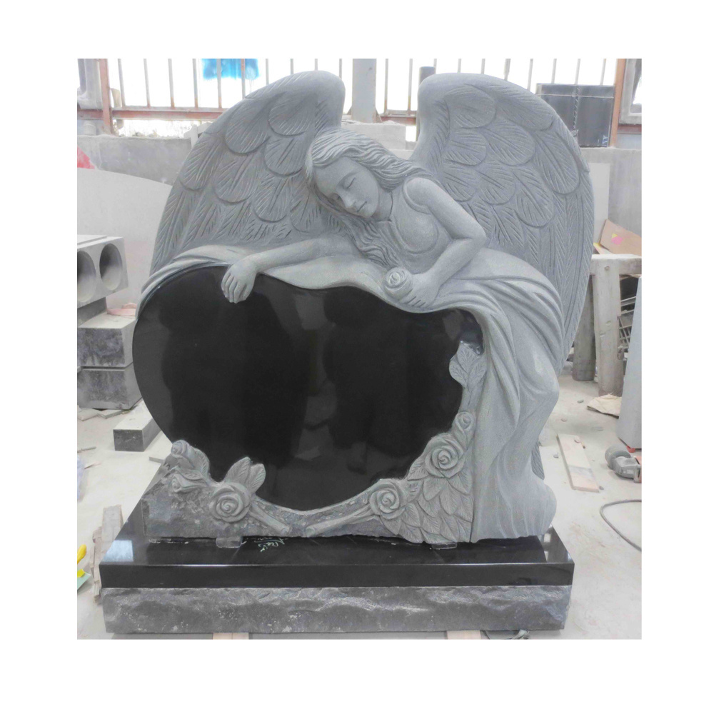 New Designs Black Headstone Weeping Angel Engraving Granite Marble Tombstone