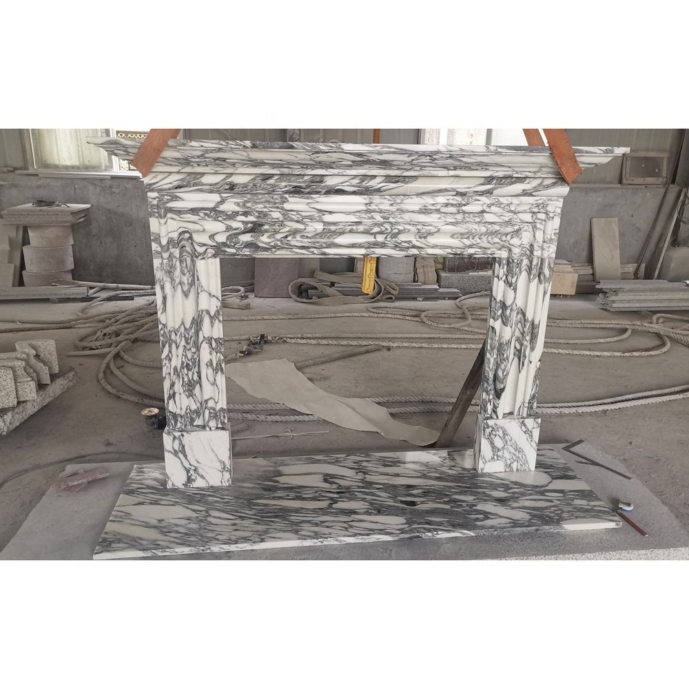 SHIHUI Stone Fireplace With Landscape Pattern Marble Medallion Fireplace with Good Price