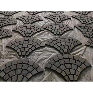 SHIHUI Patio Natural G654 Granite Pavers Fan Pattern Flamed Surface Split Edge Paving Stone Cobblestone Meshed Pavement Mats