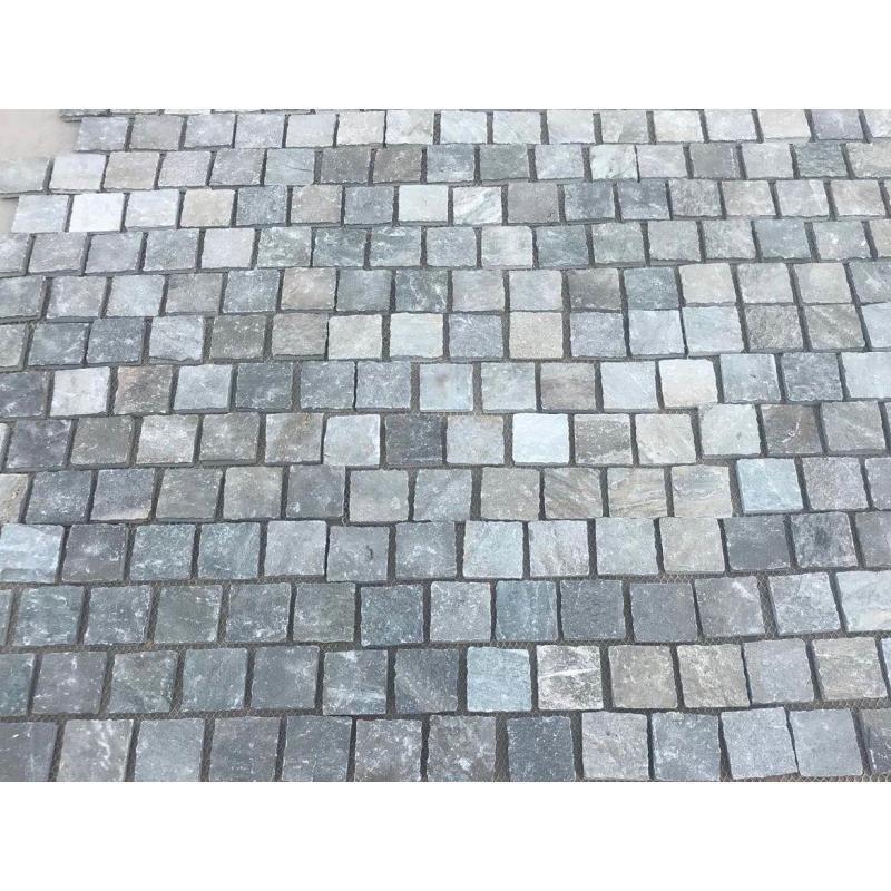 SHIHUI Natural Slate Cube Brick Pattern Flamed Surface Split Edge Paving Pavers Stone Cobblestone For Outdoor Floor Paving