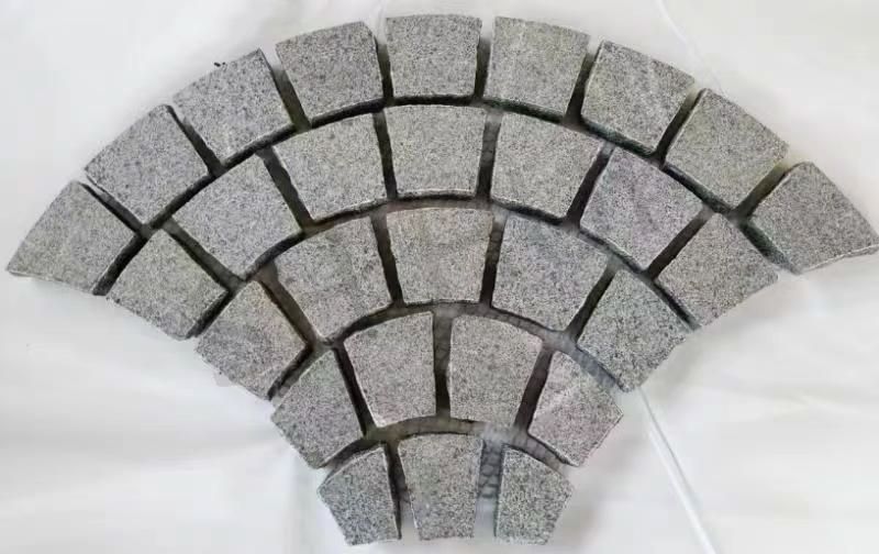 SHIHUI Patio Natural G654 Granite Pavers Fan Pattern Flamed Surface Split Edge Paving Stone Cobblestone Meshed Pavement Mats