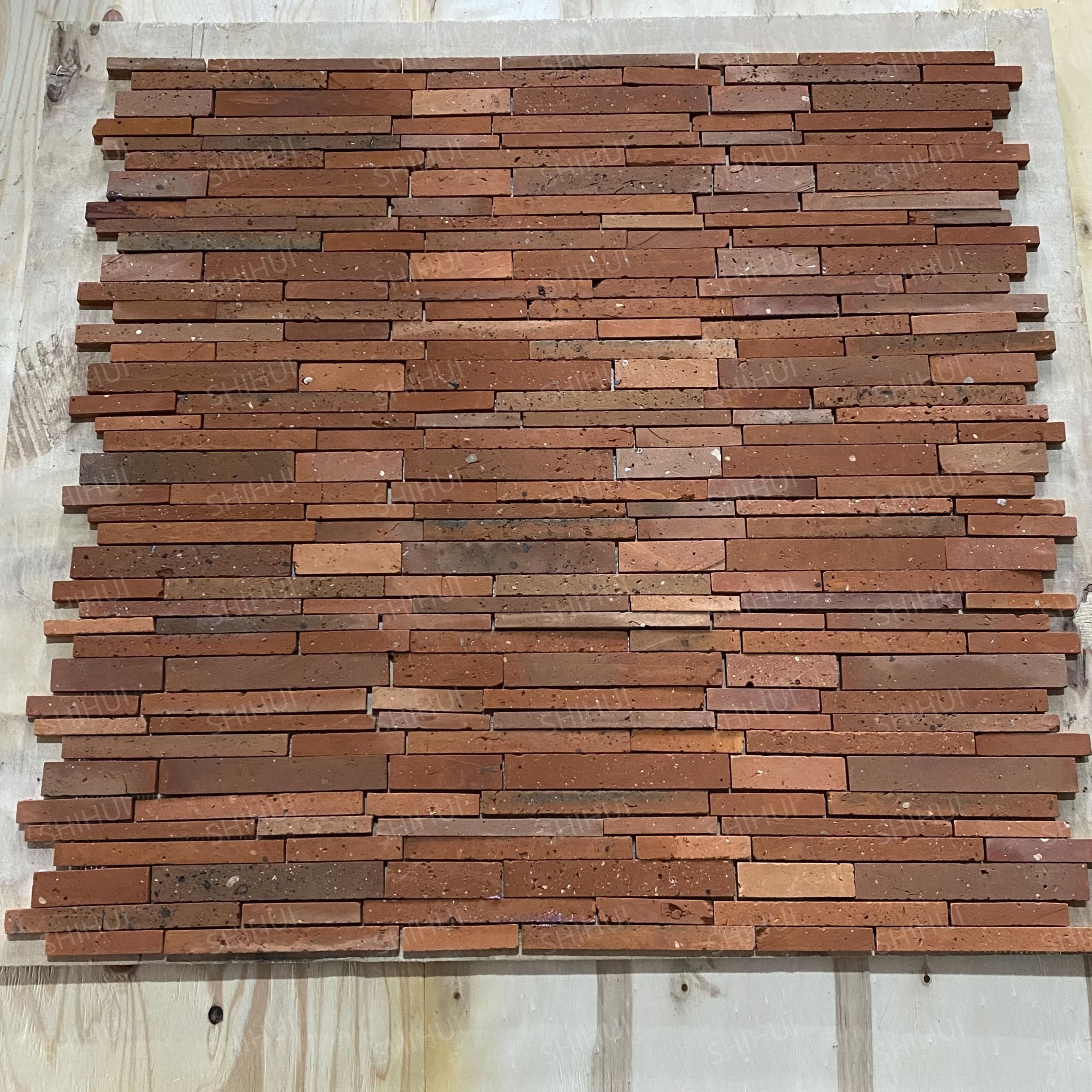 SHIHUI Industrial Brick MosaicsFirewall Rural Clay Brick Stone Decoration Antique Clay Red Brick Mosaic Wall Tile Veneers