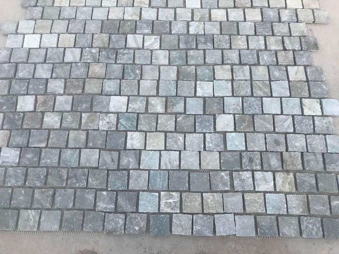 SHIHUI Natural Slate Cube Brick Pattern Flamed Surface Split Edge Paving Pavers Stone Cobblestone For Outdoor Floor Paving