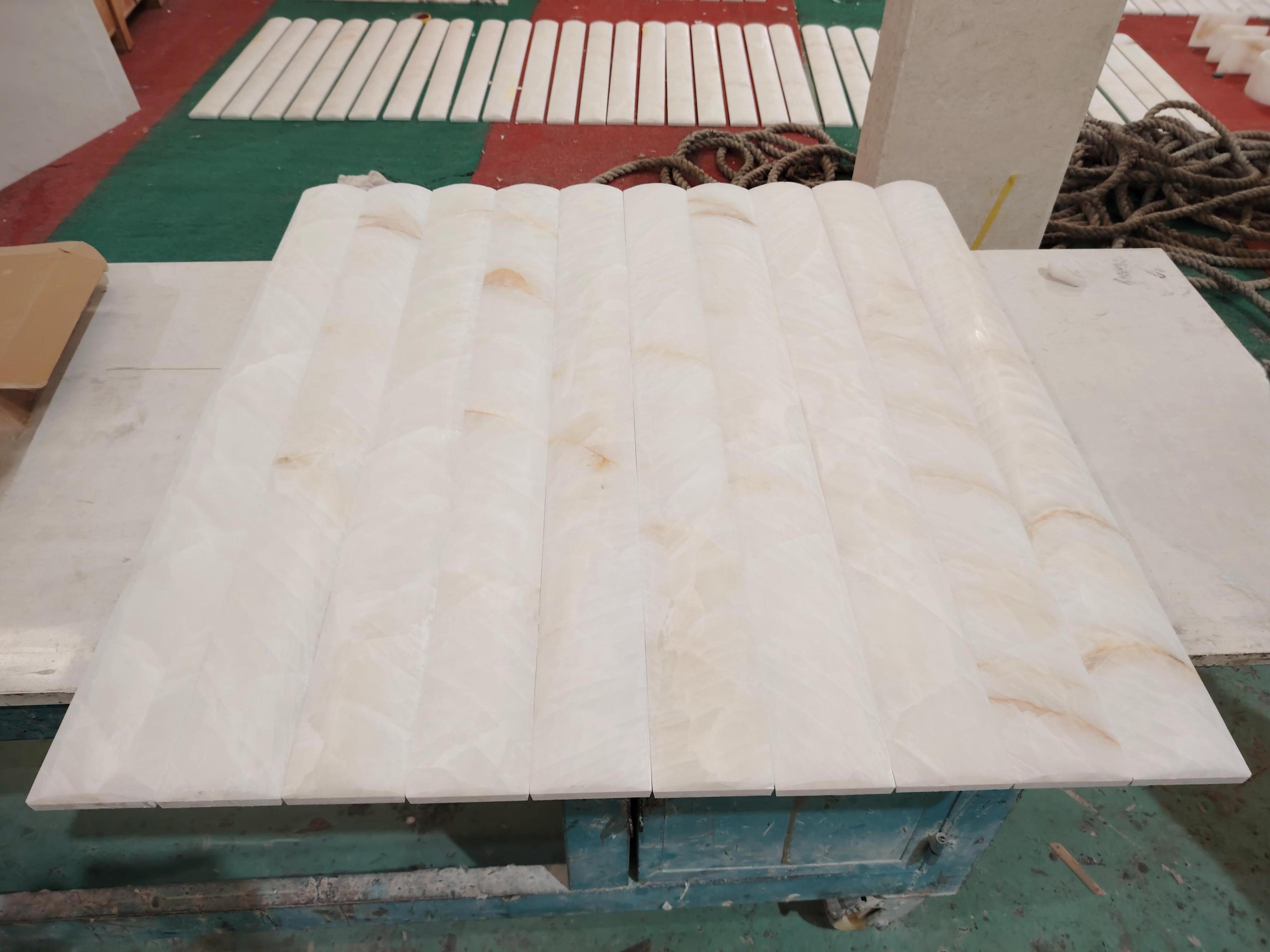 SHIHUI Natural Stone Wall Design Panel 3d White Onyx Marble Flute Tile Bullnose Strips Trim Marble Liner Ribbed Mouldings Pencil