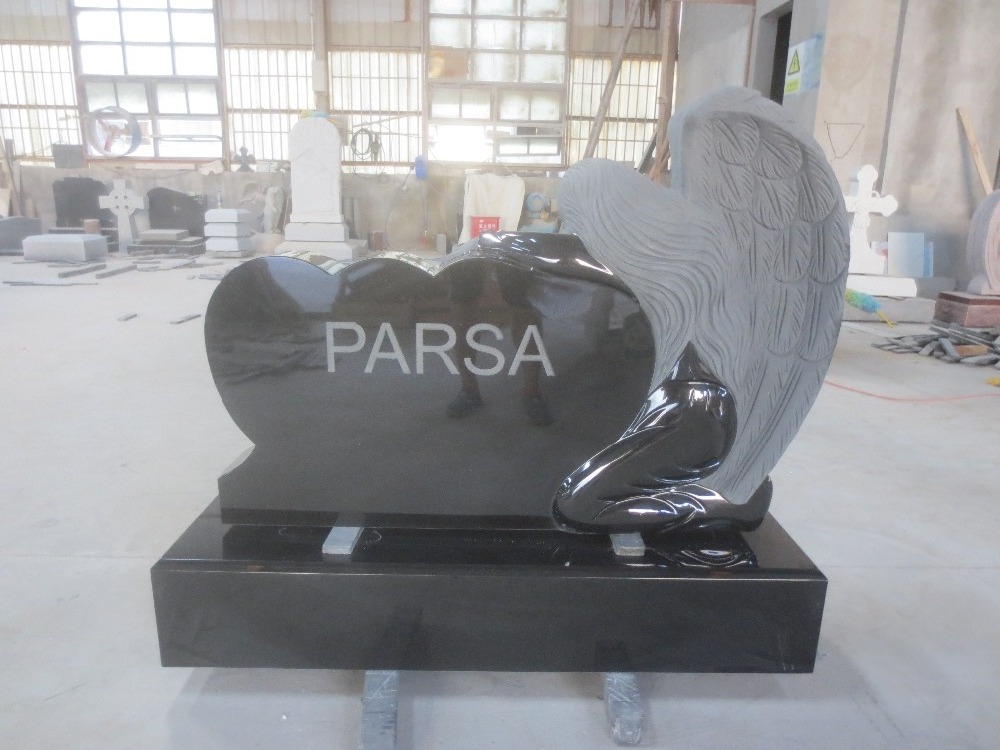 Wholesales China Black Granite Monuments Tombstone with Angel Sculpture