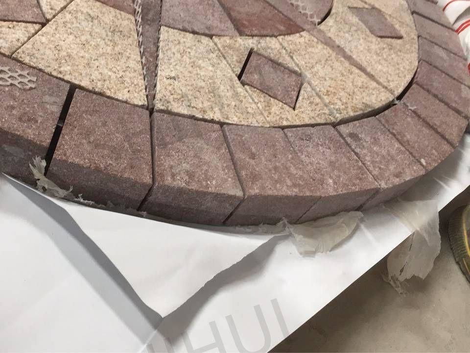 SHIHUI Natural Stone Red Mixed Granite Paver Circular Pattern Medallion Paving Stone Mesh Cobblestone Construction Church Paving