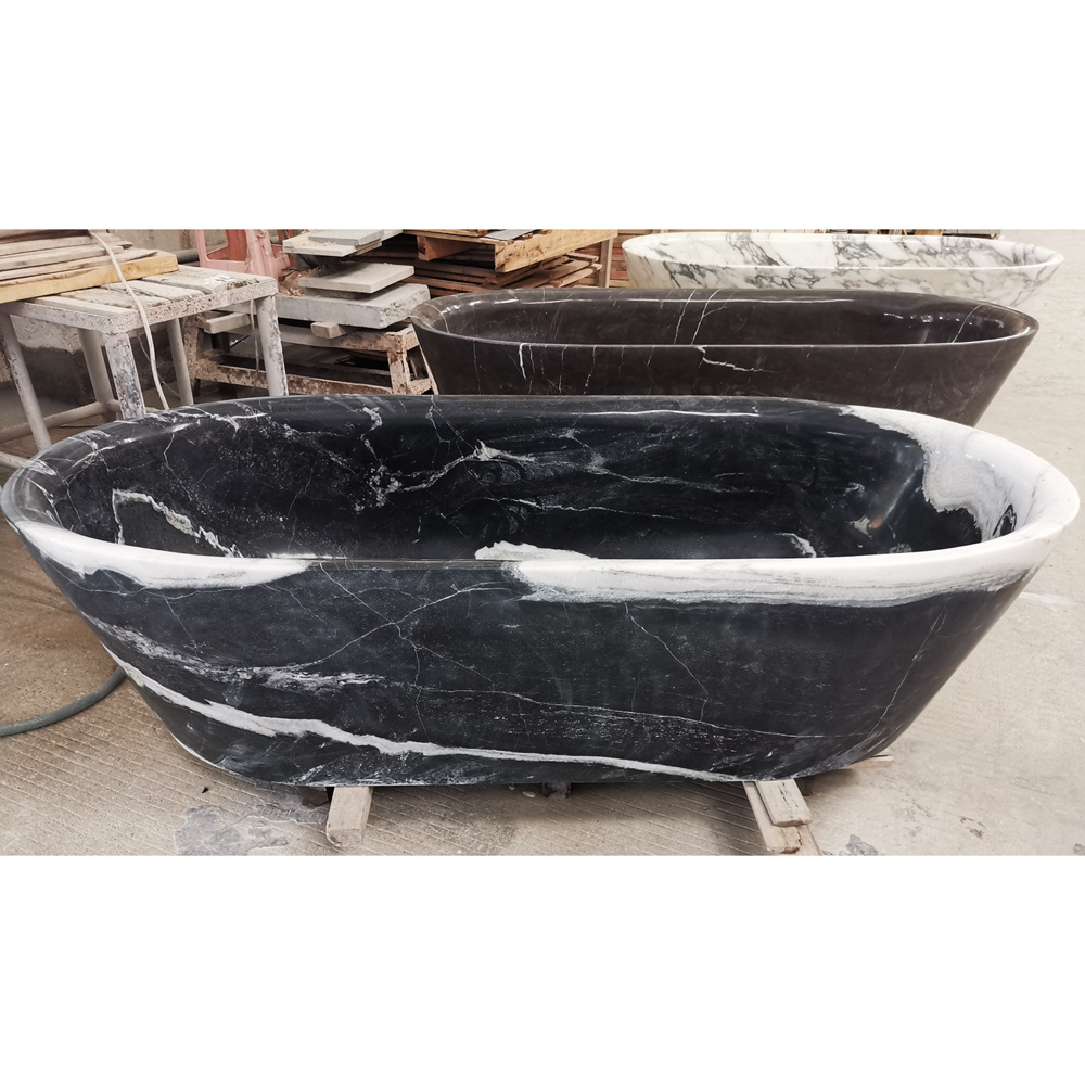 Chinese Marble Panda White Black And White Stone Freestanding Bathtub With Low Price