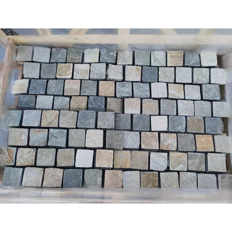 SHIHUI Natural Stone Mixed Color Slate Brick Pattern Paving Paver Stone Cobblestone for Driveways Walkways Patios