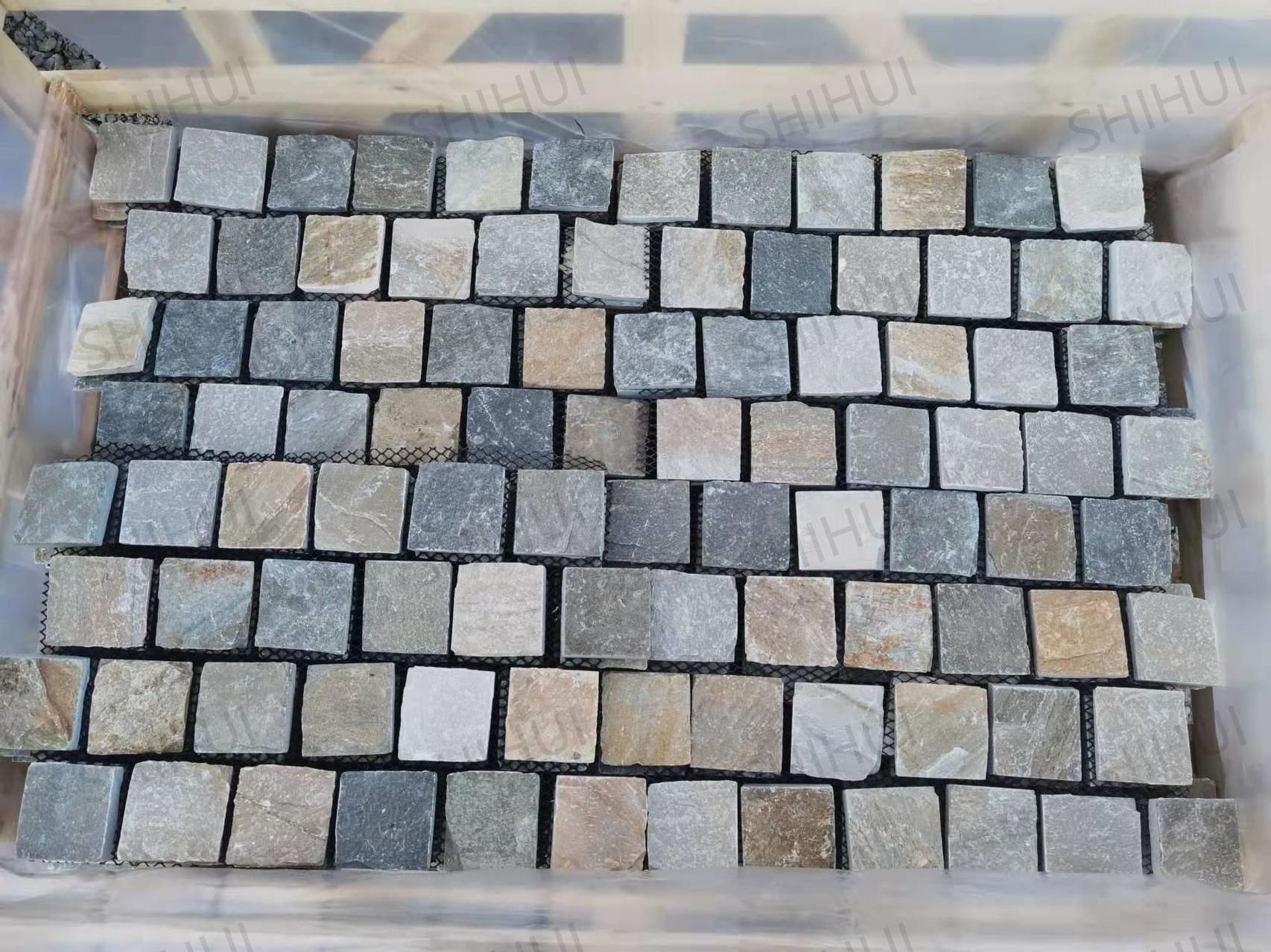 SHIHUI Natural Stone Mixed Color Slate Brick Pattern Paving Paver Stone Cobblestone for Driveways Walkways Patios