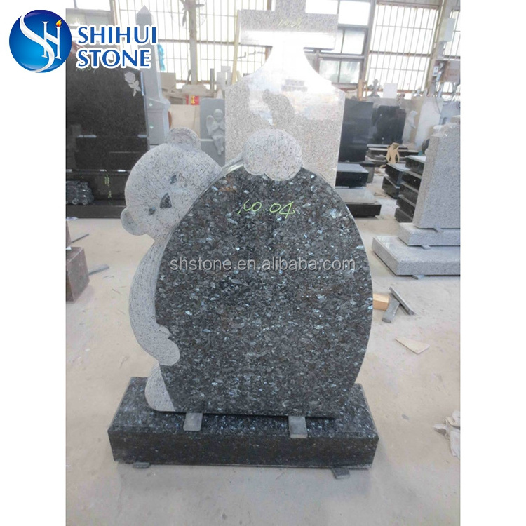 SHIHUI Customized Granite Headstone Children Baby Cartoon Motorcycle Design Bear Tombstone