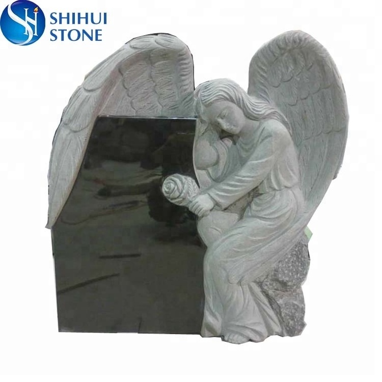 New Designs Black Headstone Weeping Angel Engraving Granite Marble Tombstone