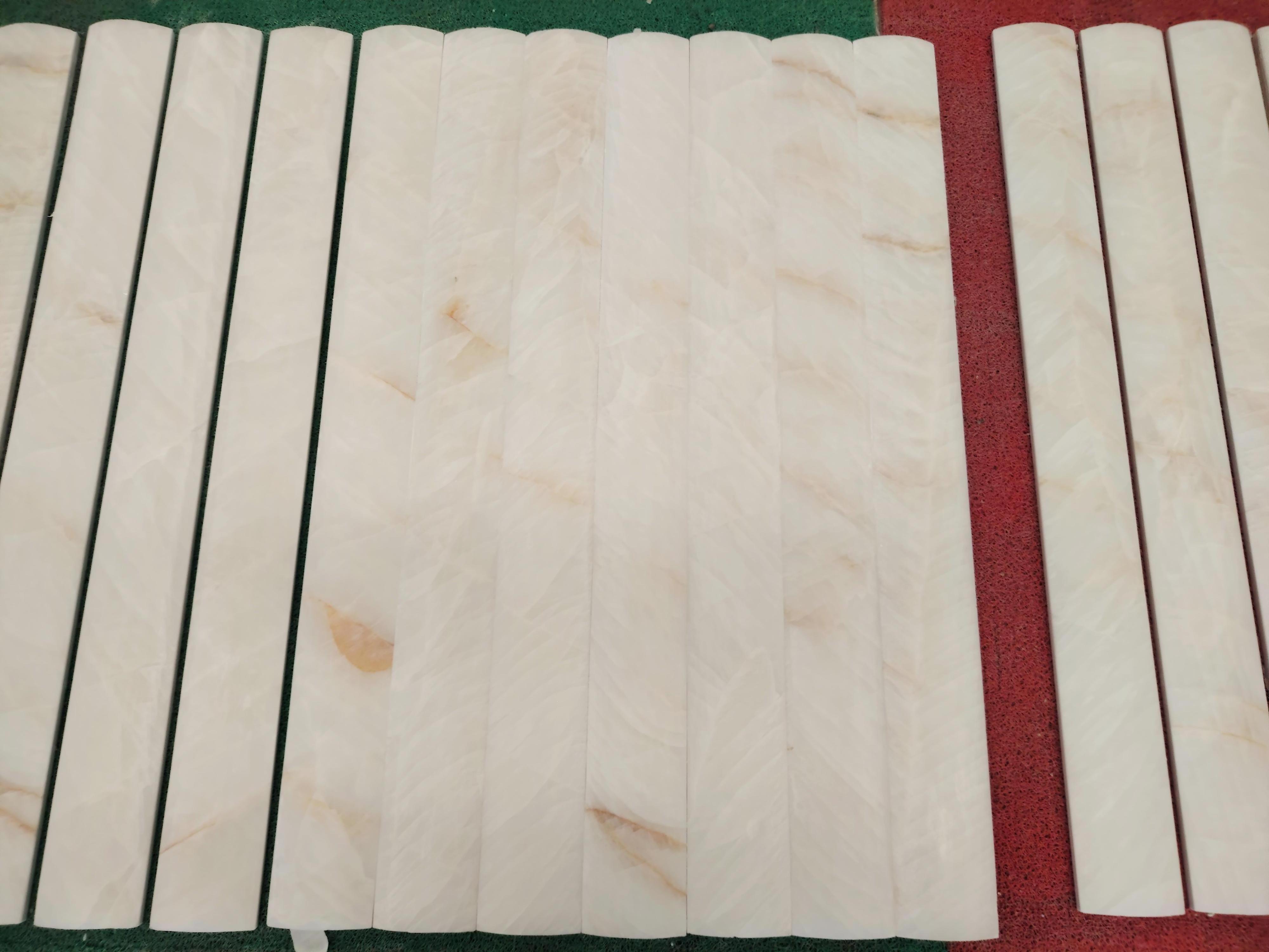 SHIHUI Natural Stone Wall Design Panel 3d White Onyx Marble Flute Tile Bullnose Strips Trim Marble Liner Ribbed Mouldings Pencil