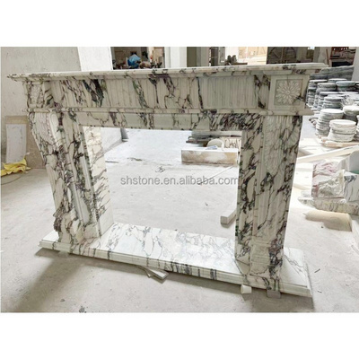 SHIHUI Modern Design Hand Carved Natural Stone White Marble Wall Calacatta Viola Marble Fireplace Surround Mantle