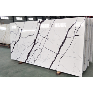 SHIHUI Artificial Quartz Slabs White Color With Purple Veins Calacatta White Quartz Stone For Countertops