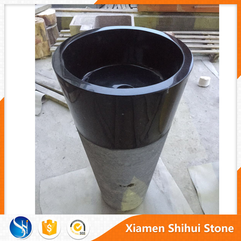 SHIHUI Natural Stone Customized Black Marble Pedestal Sink With Bottom Price