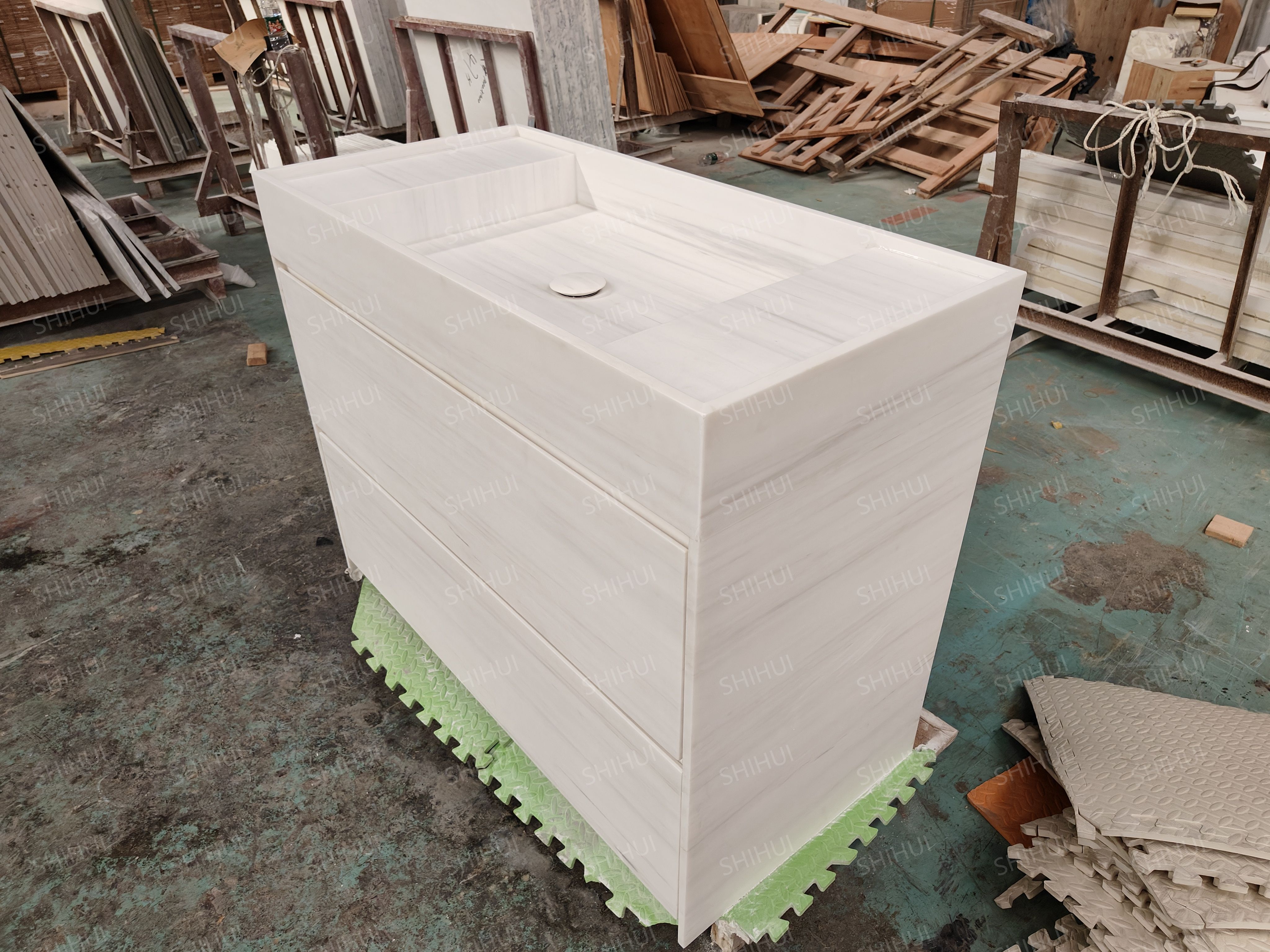 SHIHUI Customized Wholesale Modern Stone Furniture Bianco Dolomite White Bathroom Marble Toilet Single Sink Basin Vanity Cabinet