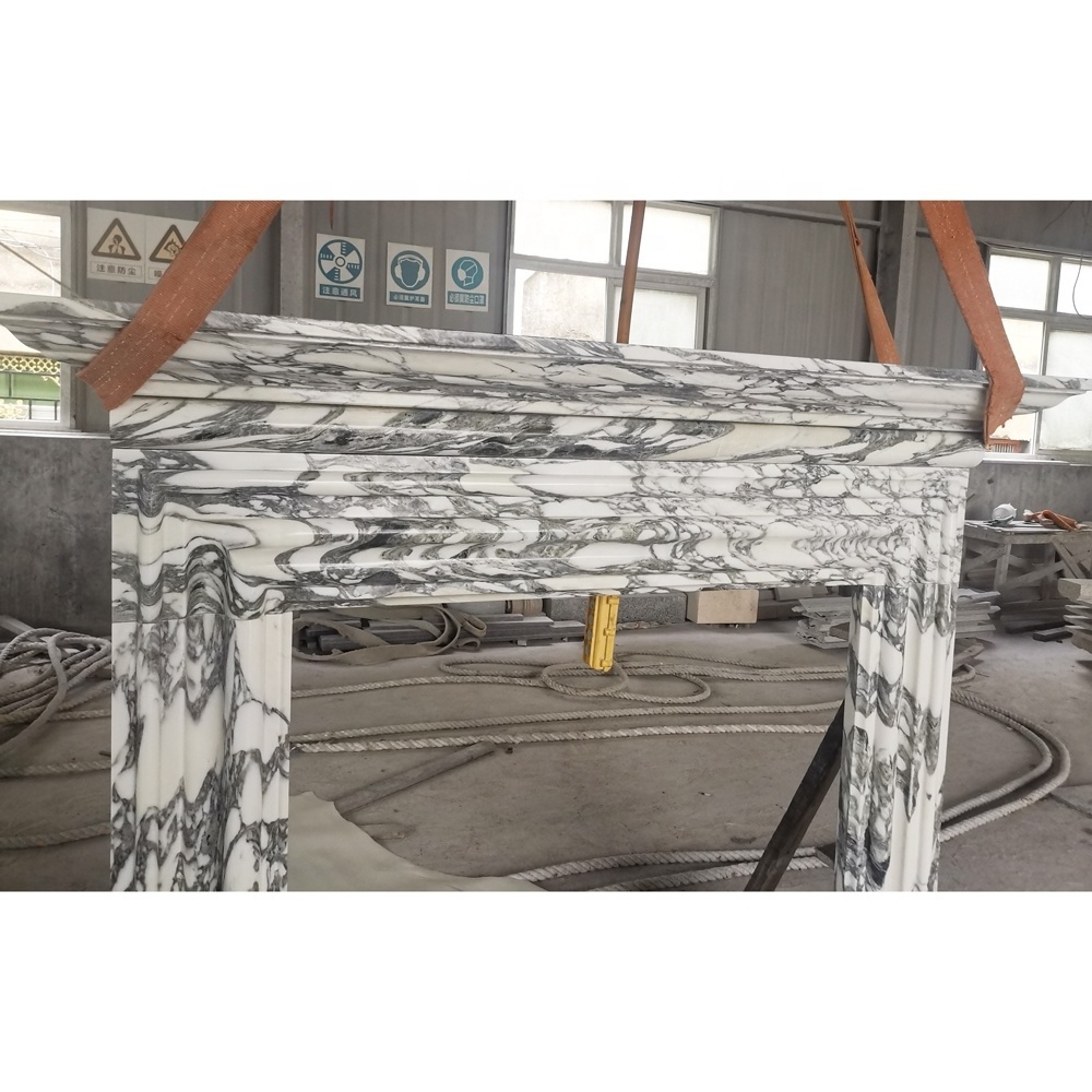 SHIHUI Stone Fireplace With Landscape Pattern Marble Medallion Fireplace with Good Price