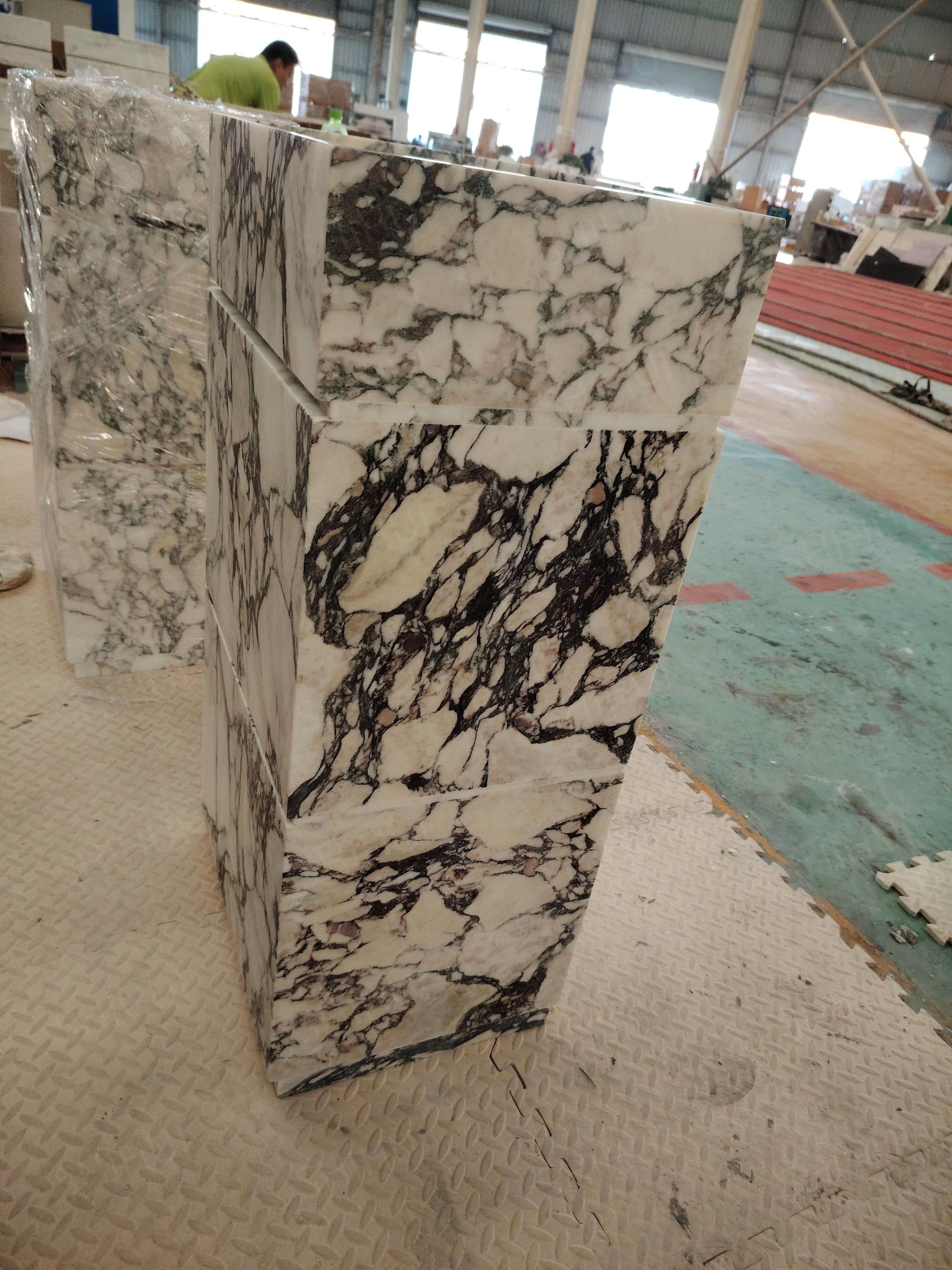 SHIHUI Wholesale Natural Stone Customization High Quality Small Corner Calacatta Viola Marble Bathroom Single Sink Vanity