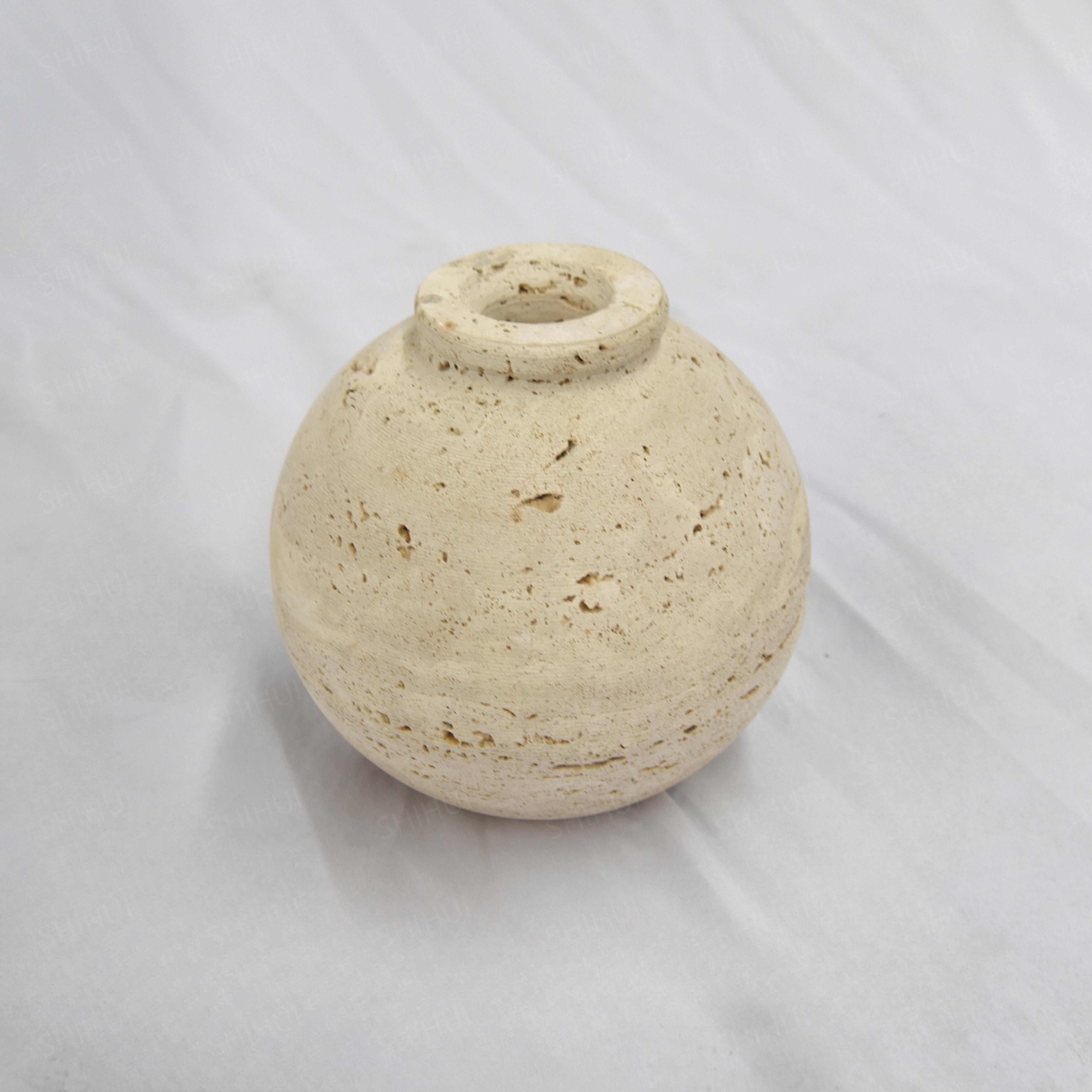 SHIHUI Natural Stone Home Decoration Beige Travertine Marble Vase New Style Decoration Living Room Flower Modern  Mini Vases