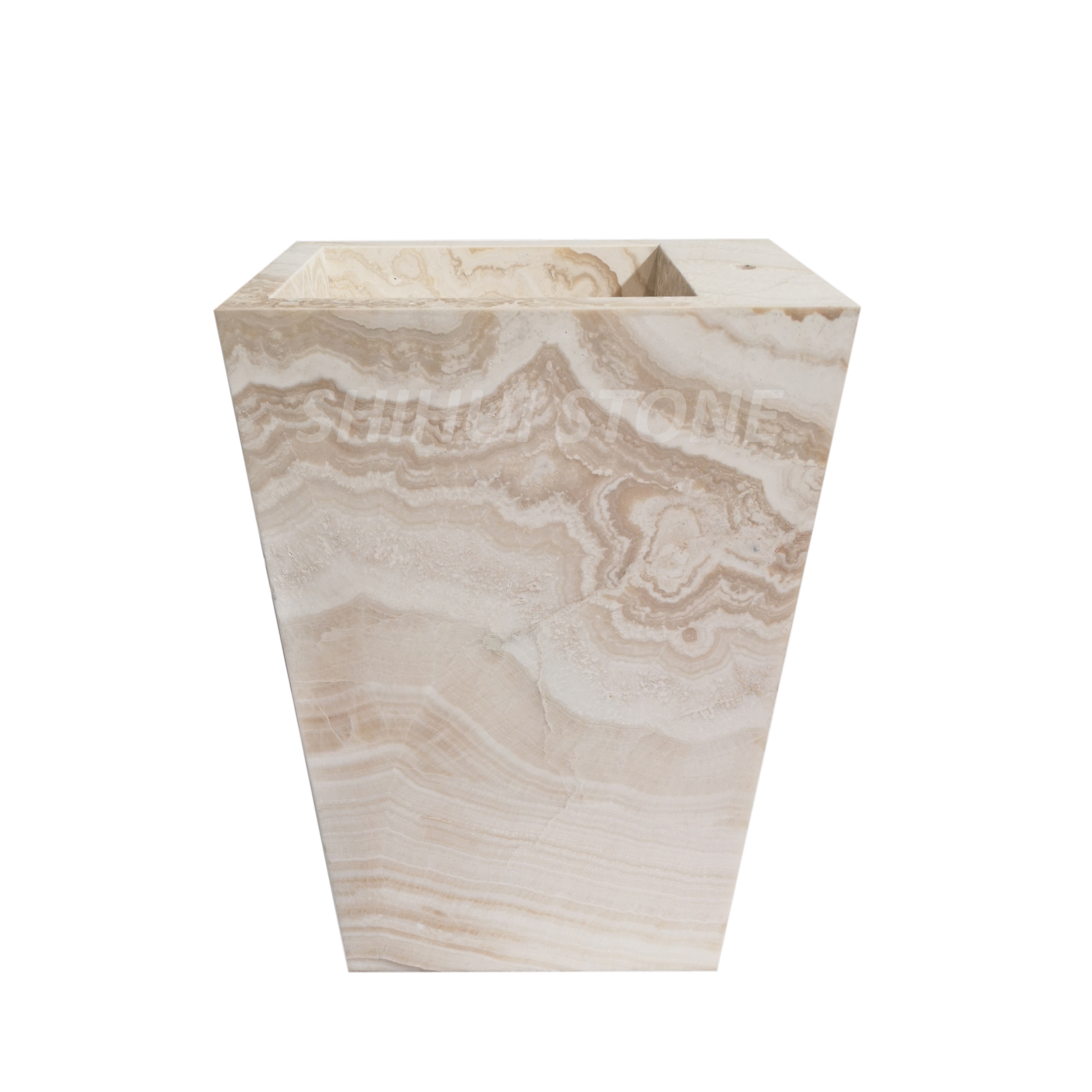 Nature Stone Free Standing White Marble Onyx Pedestal Basin Sink