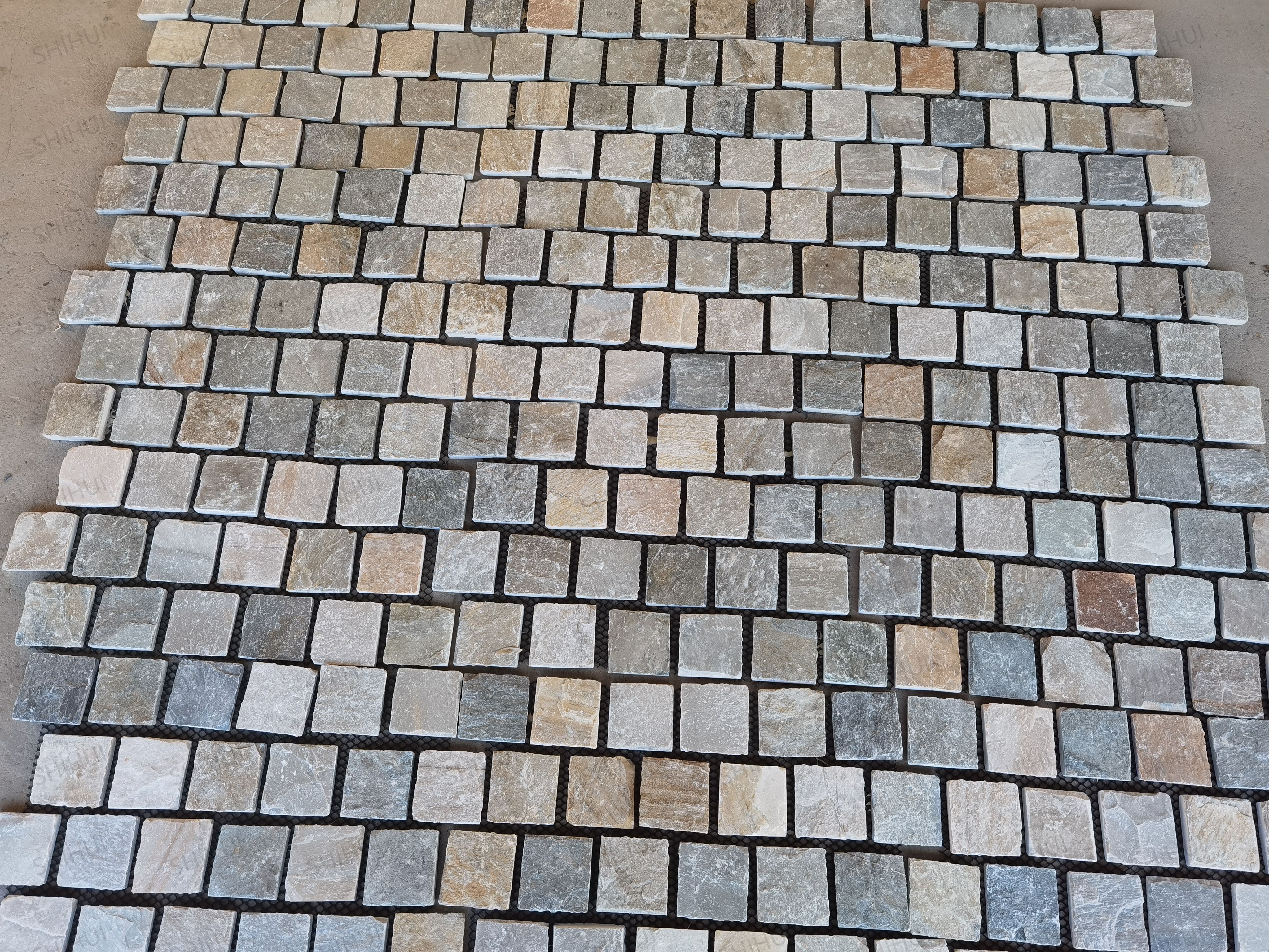 SHIHUI Natural Stone Mixed Color Slate Brick Pattern Paving Paver Stone Cobblestone for Driveways Walkways Patios