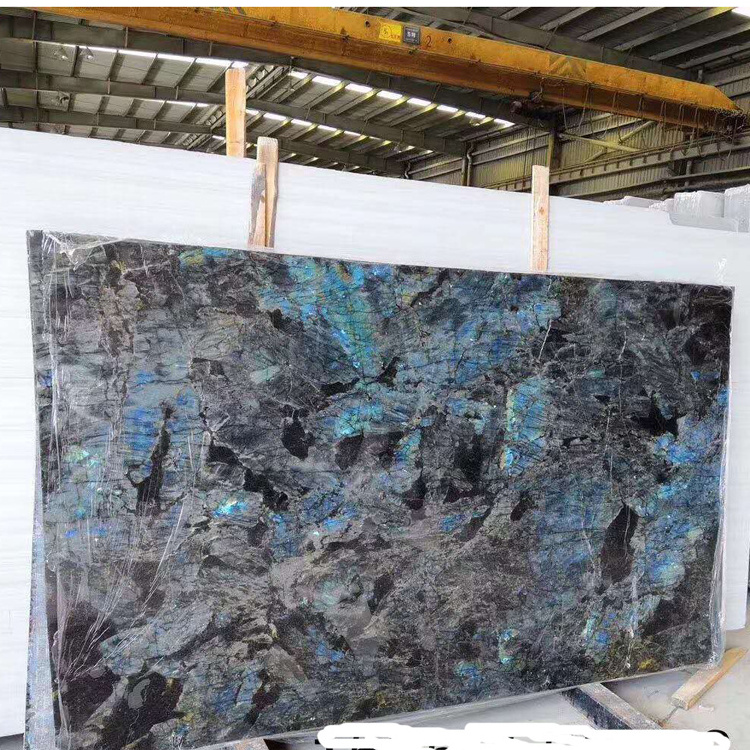 SHIHUI Natural Luxury Stone Blue Emerald Labradorite Granite Emerald Blue Tiles Blue Labradorite Slab For Villa