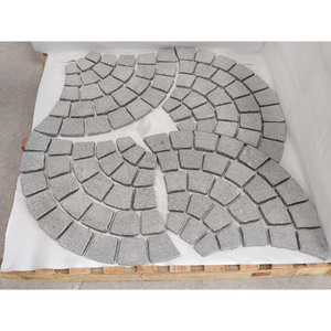 SHIHUI Natural Stone G654 Granite Pavers Fan Pattern Flamed Surface Split Edge Paving Paver Stone Driveway Cobblestone Mat