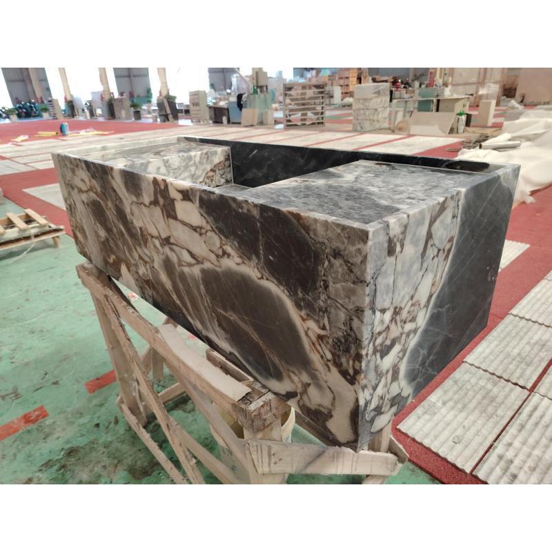 SHIHUI Customized Natural Stone Decorative Wall Mounted Vanity Sink Top Breccia Grigio Blue Marble Bathroom Single Sink