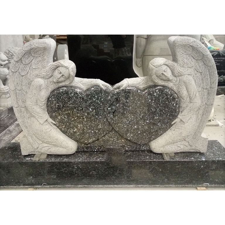 Black granite angel double heart headstone monuments