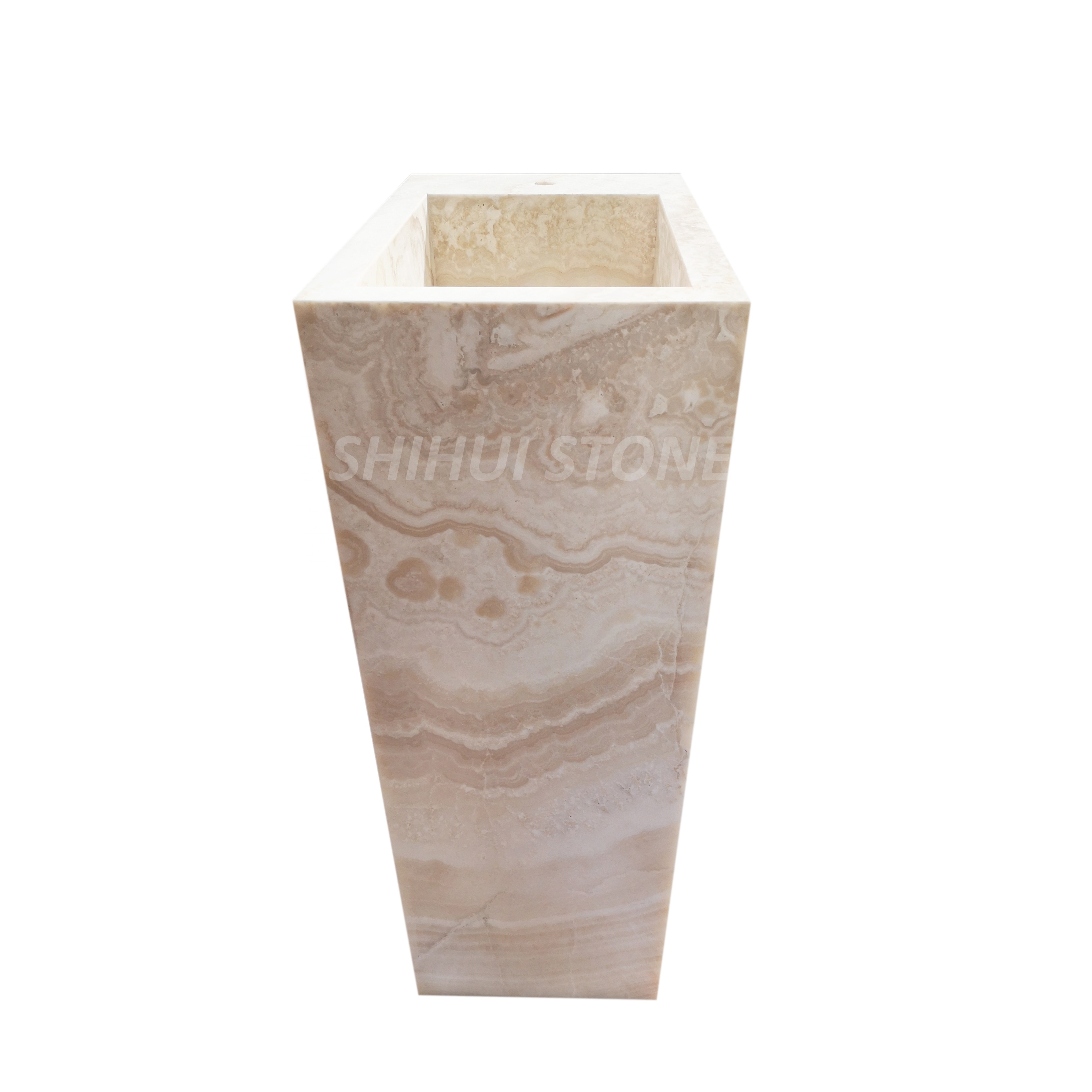 Nature Stone Free Standing White Marble Onyx Pedestal Basin Sink