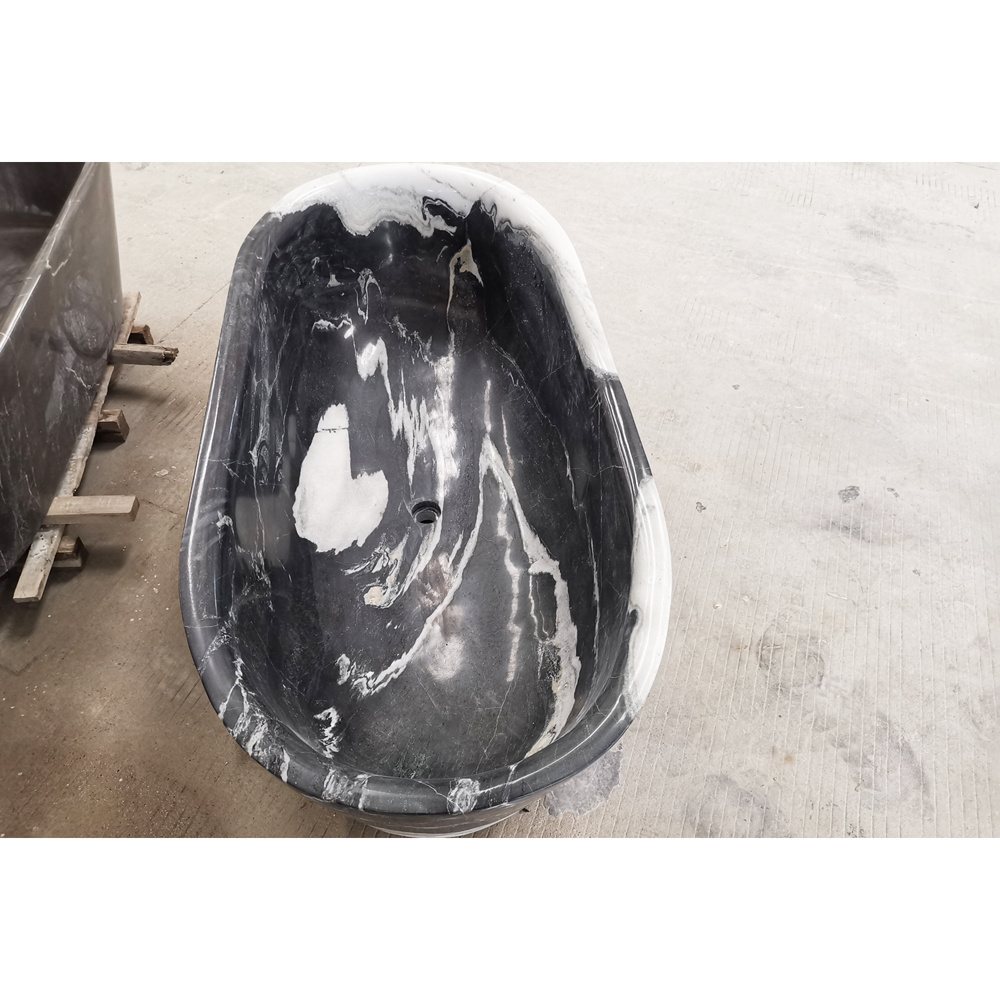 Chinese Marble Panda White Black And White Stone Freestanding Bathtub With Low Price