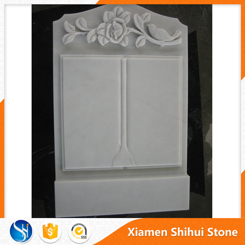 Flower Carving White Marble Grave Stone for Cemetery Headstones