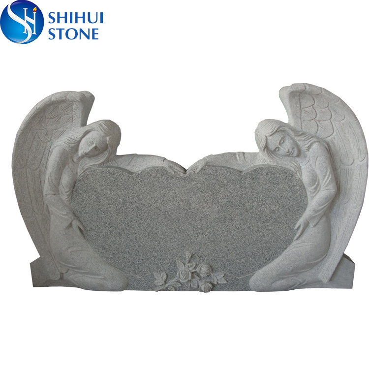 Granite monument heart shaped double angel headstone