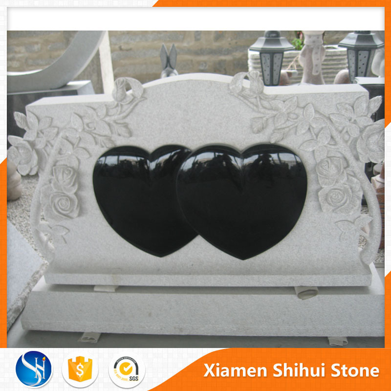 Black granite angel double heart headstone monuments