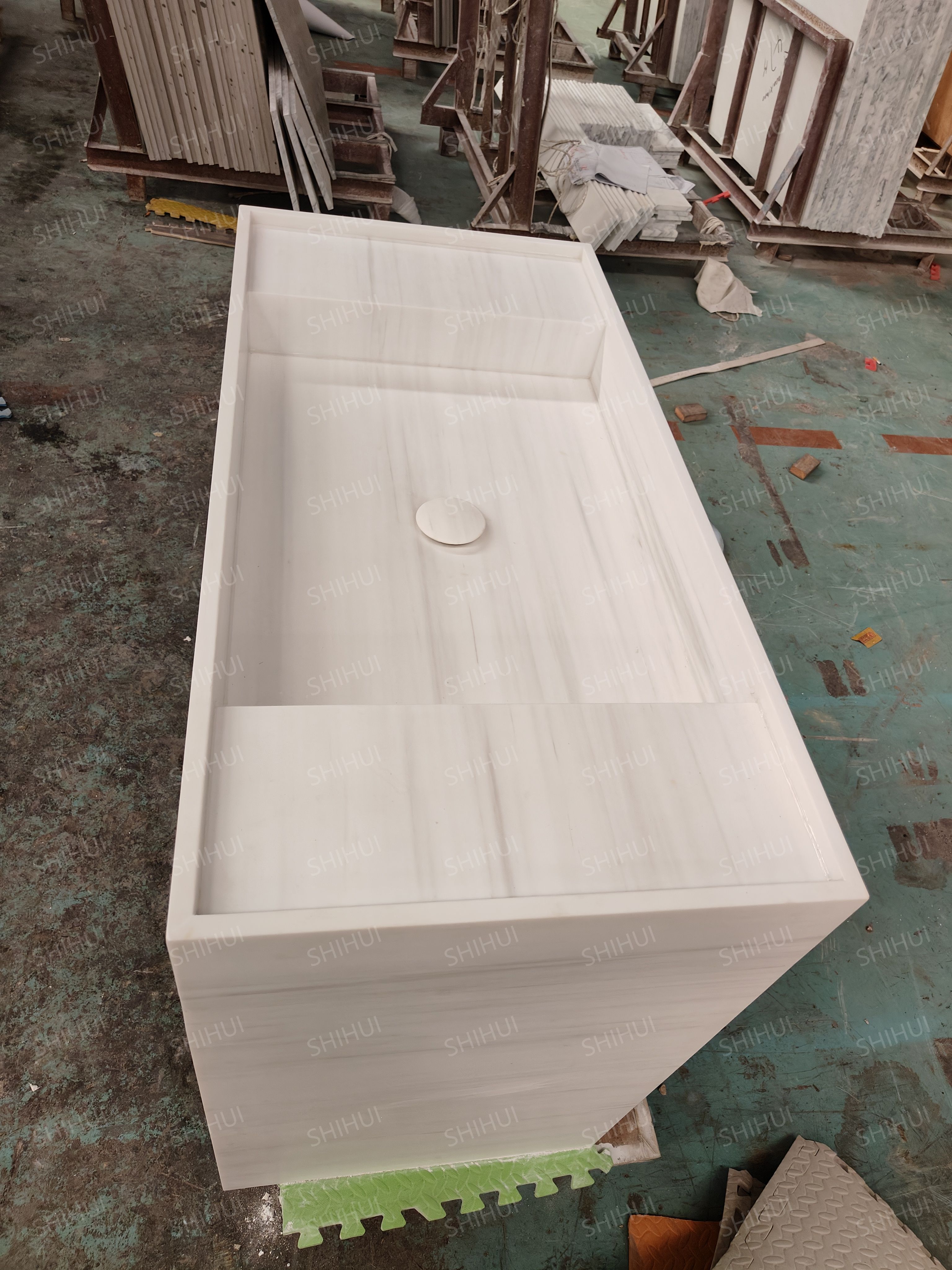 SHIHUI Customized Wholesale Modern Stone Furniture Bianco Dolomite White Bathroom Marble Toilet Single Sink Basin Vanity Cabinet