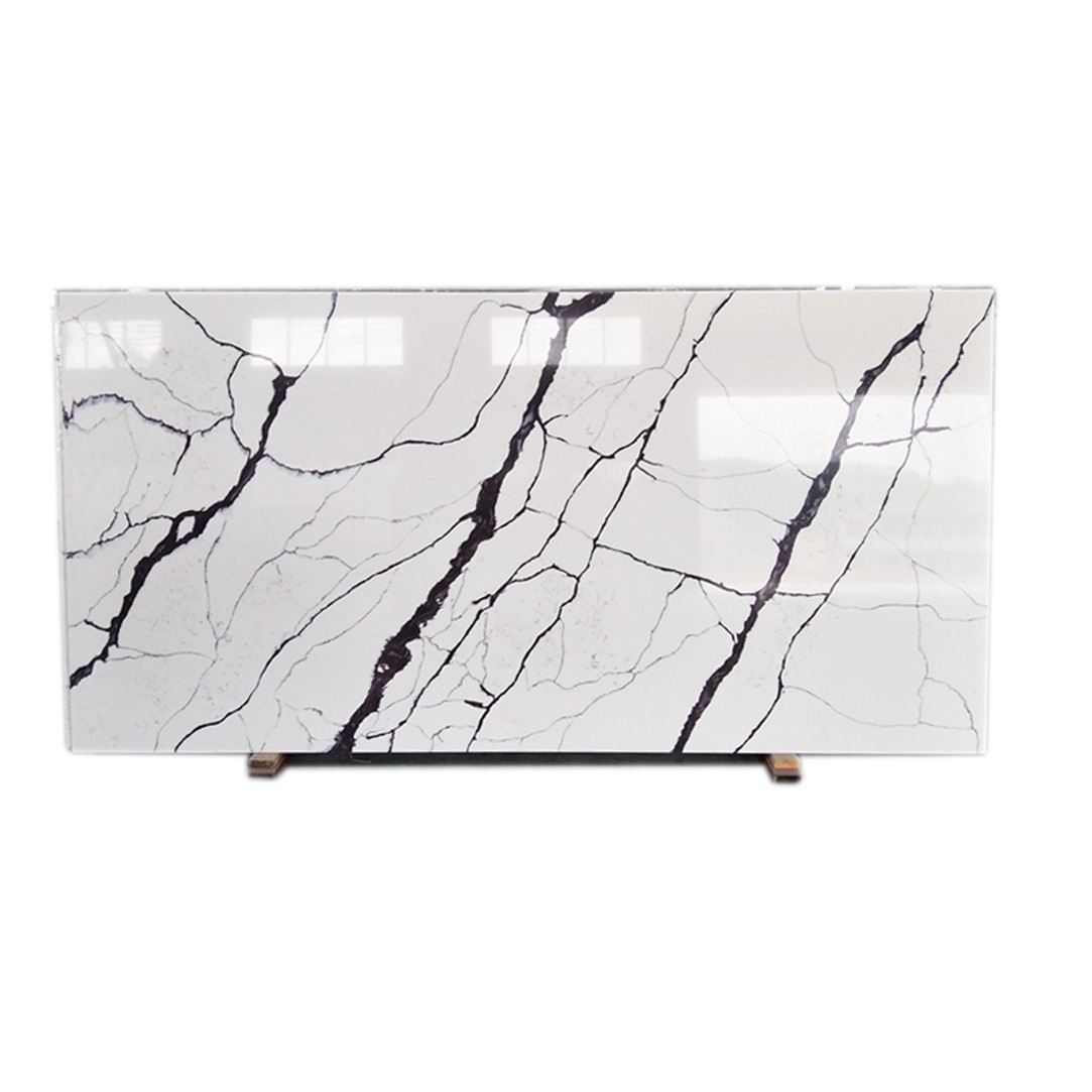 SHIHUI Hot Sale Artificial Quartz Slabs White Color With Purple Veins Calacatta White Quartz Stone For Kitchen Countertops