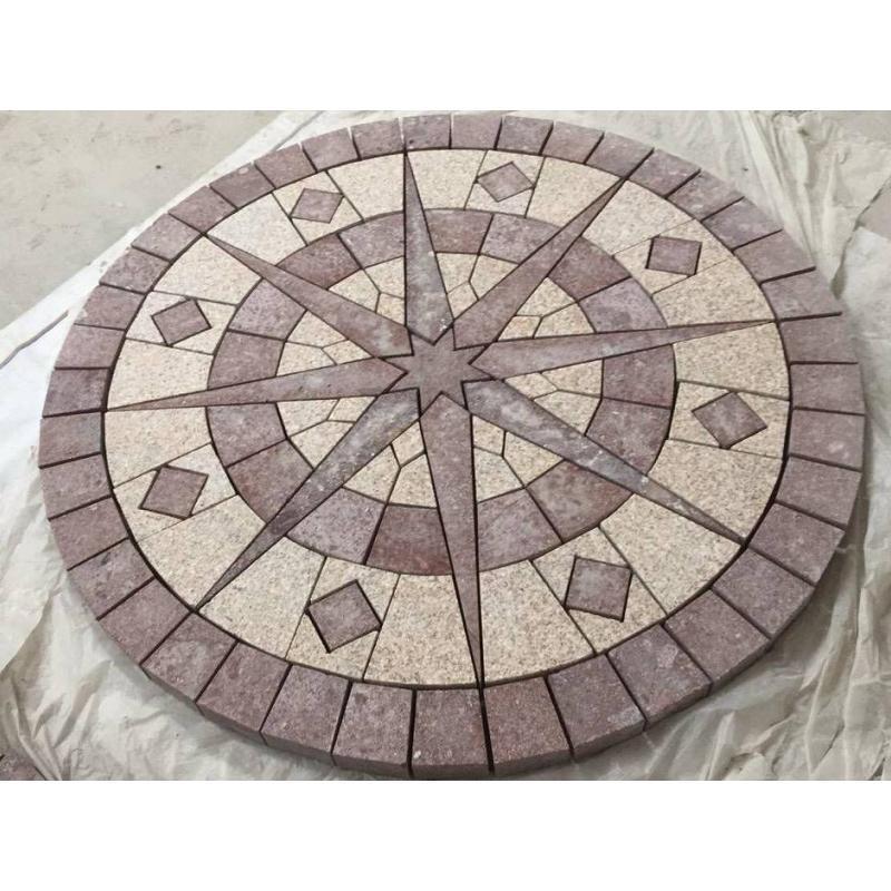 SHIHUI Natural Stone Red Mixed Granite Paver Circular Pattern Medallion Paving Stone Mesh Cobblestone Construction Church Paving