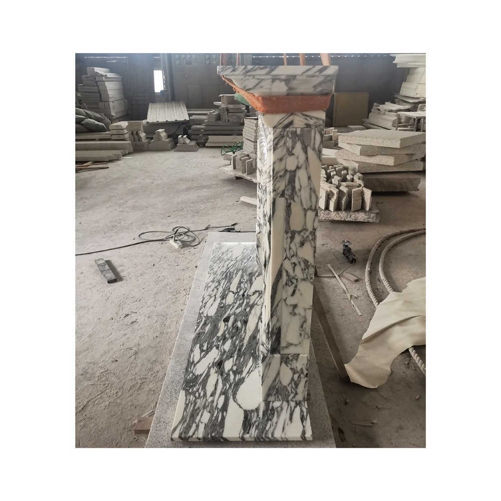 SHIHUI Stone Fireplace With Landscape Pattern Marble Medallion Fireplace with Good Price