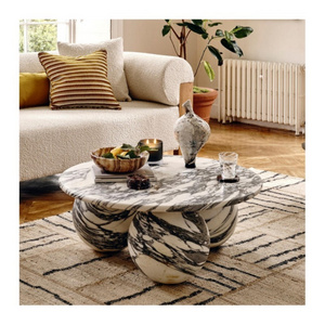 SHIHUI Modern Design Luxury Customized Carving Sphere Ball Low Round Calacatta Viola Marble Coffee Table