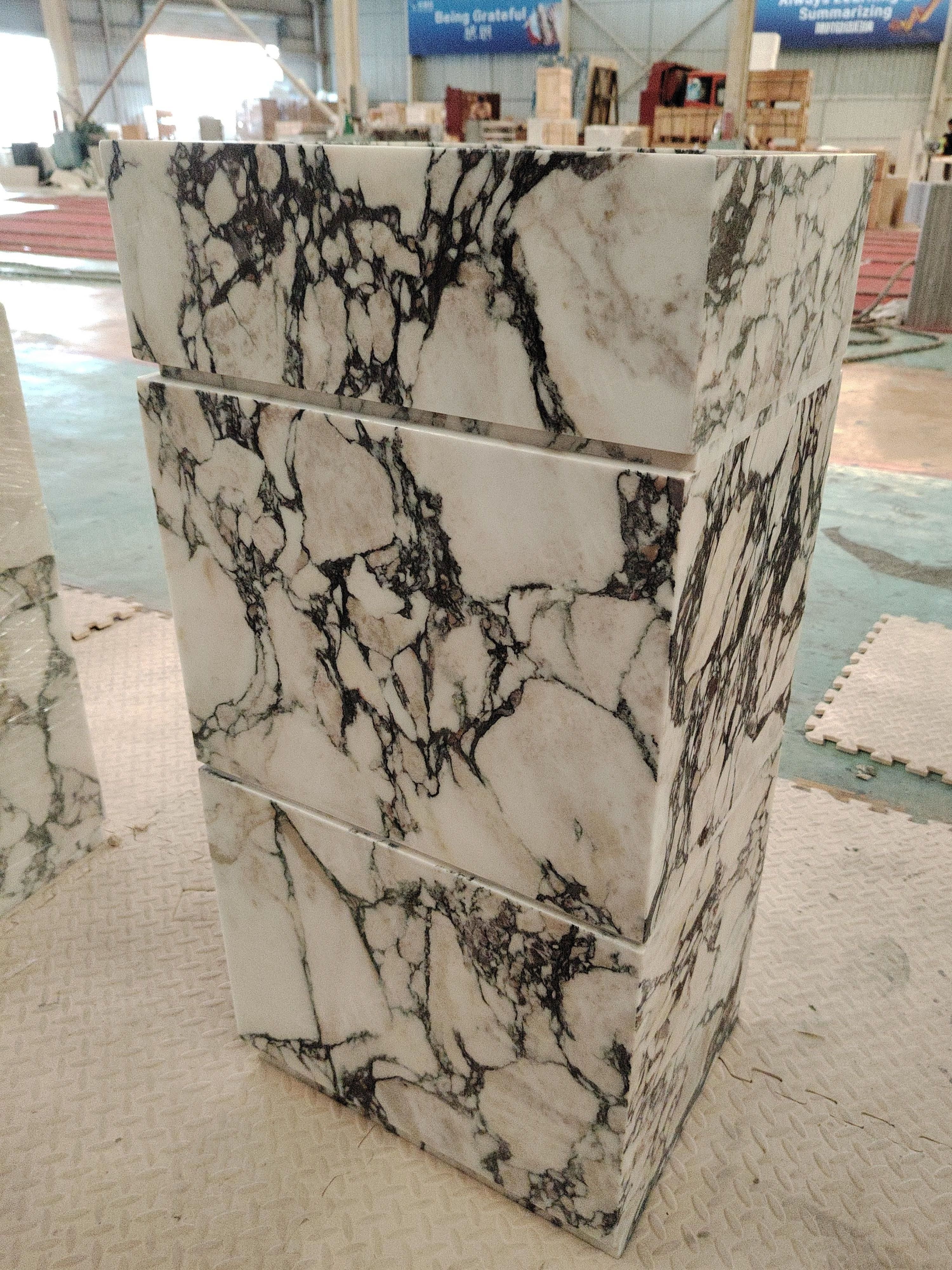 SHIHUI Wholesale Natural Stone Customization High Quality Small Corner Calacatta Viola Marble Bathroom Single Sink Vanity