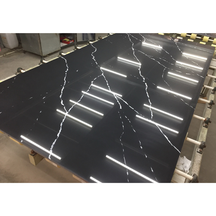 Artificial Calacatta Black Quartz With White Veins Slab For Kitchen Countertop