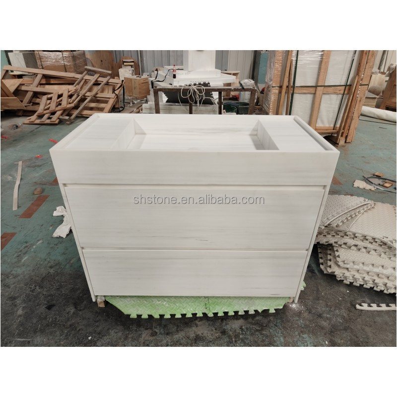 SHIHUI Customized Wholesale Modern Stone Furniture Bianco Dolomite White Bathroom Marble Toilet Single Sink Basin Vanity Cabinet