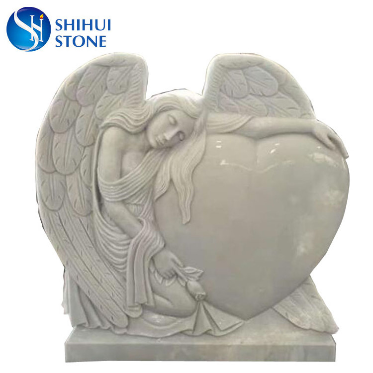 White Beige Marble Stone Headstone Cemetery Angel tombstone