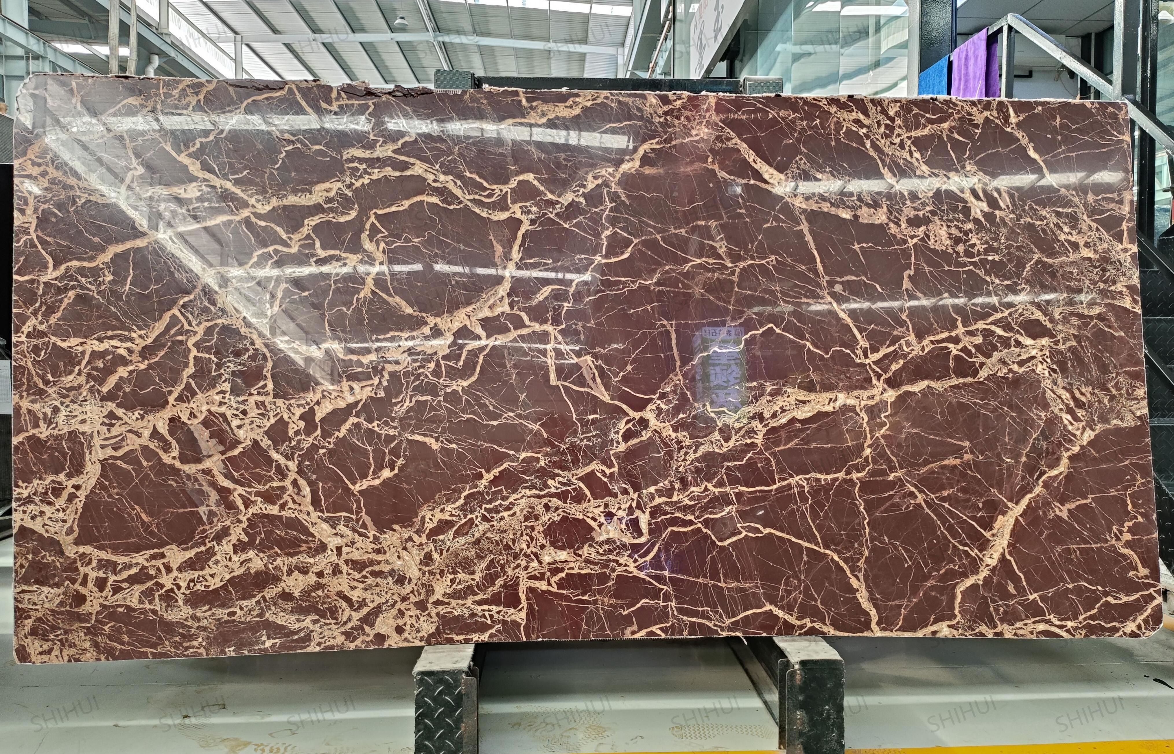 SHIHUI Interior Red Marble Slab Wholesale Price Red Cherry Gold Veins Natural Stone Modern Red Marble Slabs For Counter Top