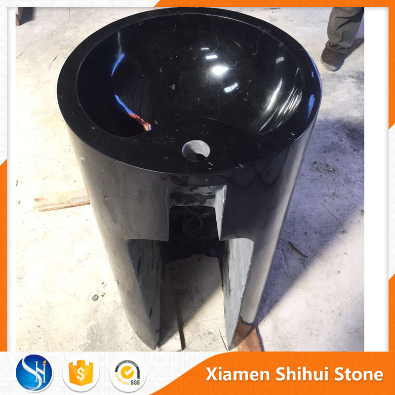 SHIHUI Natural Stone Customized Black Marble Pedestal Sink With Bottom Price