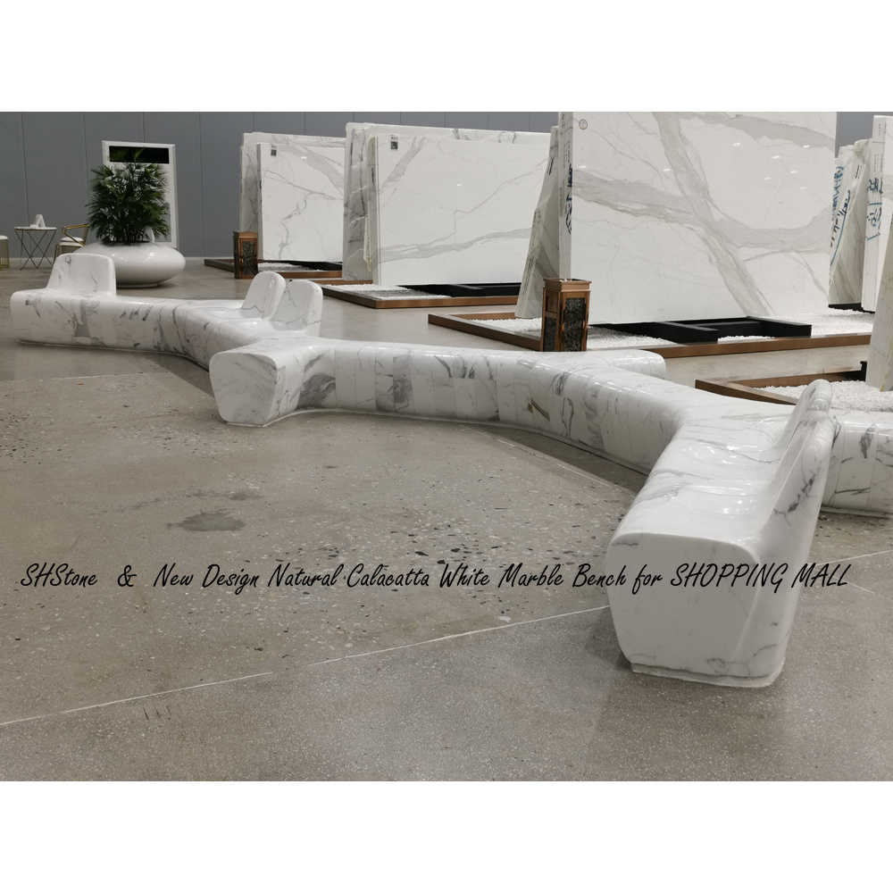 Custom cut marble Italy Calacatta Oro White Marble Stone Garden Bench price for Sale