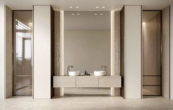 SHIHUI Natural Beige Stone Washbasin Sink Wall Mounted Floating Marble Hand Wash Basin Travertine Vanity Double Sinks