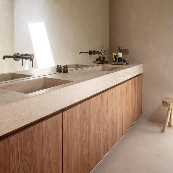 SHIHUI Natural Beige Stone Washbasin Sink Wall Mounted Floating Marble Hand Wash Basin Travertine Vanity Double Sinks