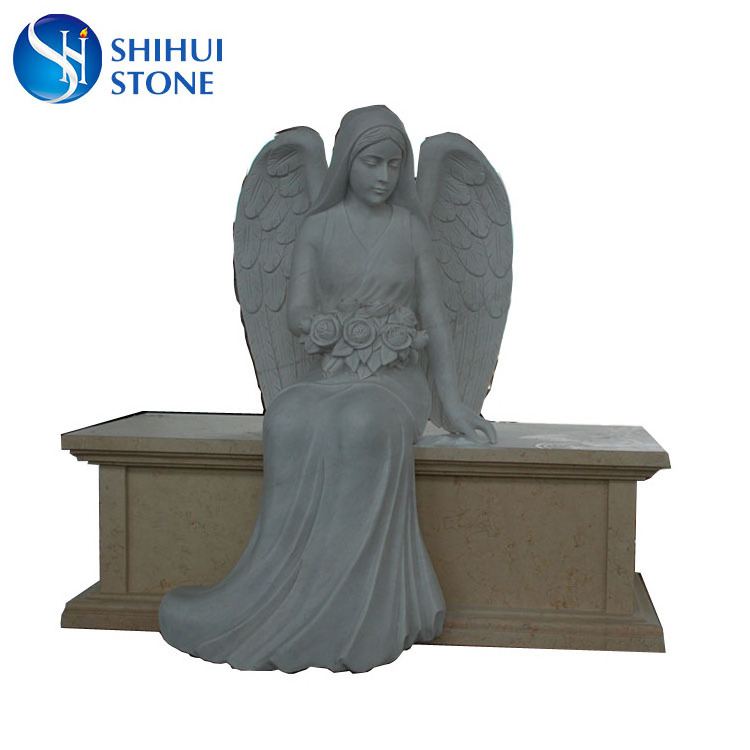 White Beige Marble Stone Headstone Cemetery Angel tombstone